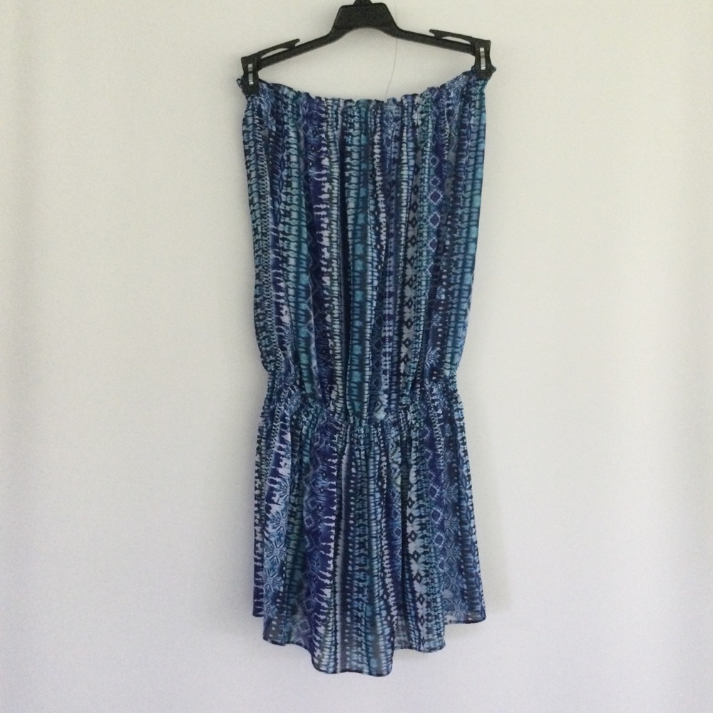 Ramy Brook St Barts Mix Print Strapless Smock Waist Semi Sheer Cover Up XS /S